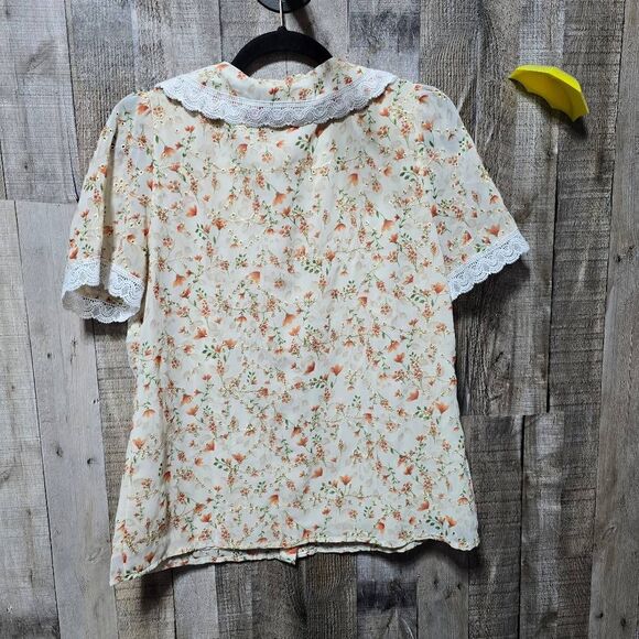 Allegra K Cream Eyelet Embroidered Floral Peter Pan Collar Button Down Blouse - Picture 4 of 6